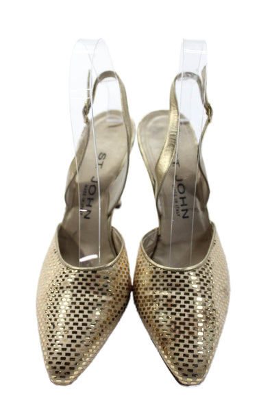 St. John Womens Leather Metallic Geometric Sequined Pumps Gold Size 7