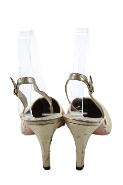 St. John Womens Leather Metallic Geometric Sequined Pumps Gold Size 7