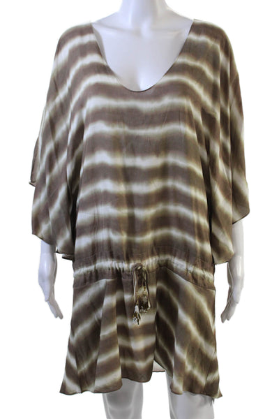 Vix Paula Hermanny Womens Striped A Line Mini Dress Brown Size Small
