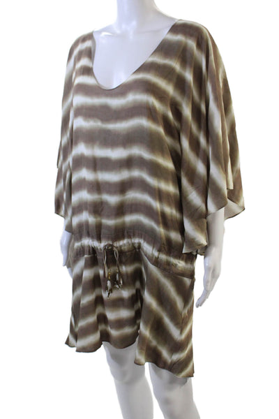 Vix Paula Hermanny Womens Striped A Line Mini Dress Brown Size Small