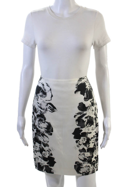 Zara Basic Womens Floral Print Back Slit Mini Skirt Black White Size Small