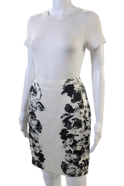 Zara Basic Womens Floral Print Back Slit Mini Skirt Black White Size Small