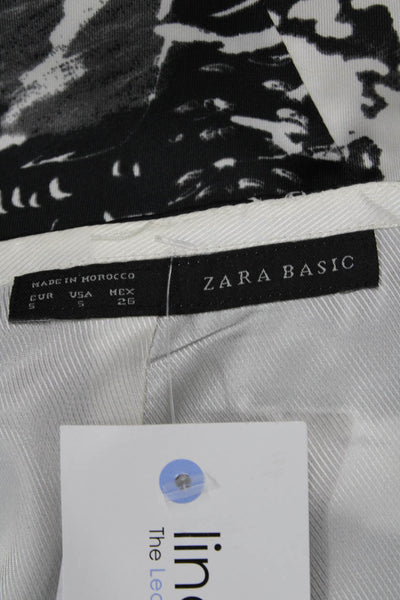 Zara Basic Womens Floral Print Back Slit Mini Skirt Black White Size Small
