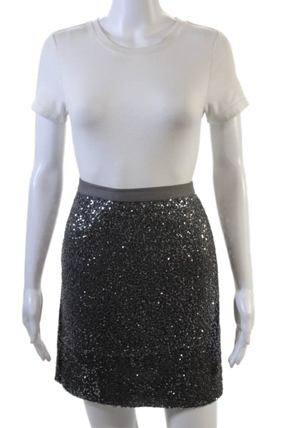J Crew Womens Sequined Back Zipper Mini Skirt Grey Silver Size 4