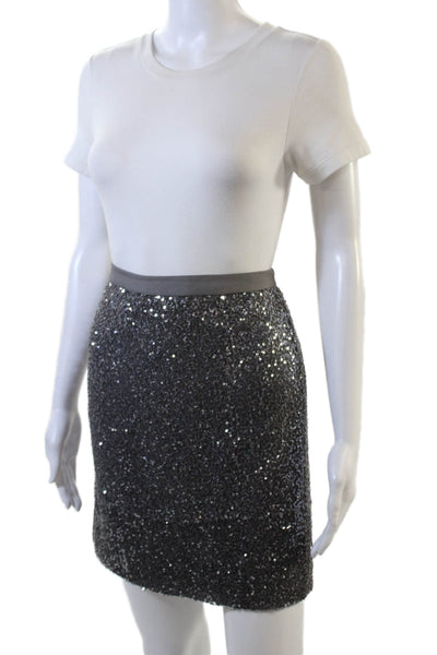 J Crew Womens Sequined Back Zipper Mini Skirt Grey Silver Size 4