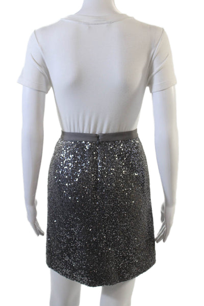 J Crew Womens Sequined Back Zipper Mini Skirt Grey Silver Size 4