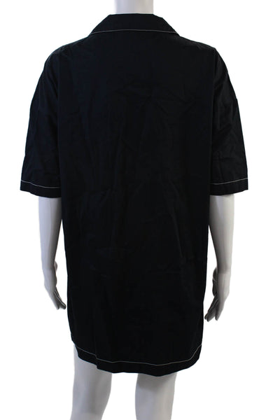Zara Womens Cotton Short Sleeve V Neck Collared Shift Dress Blue Size S