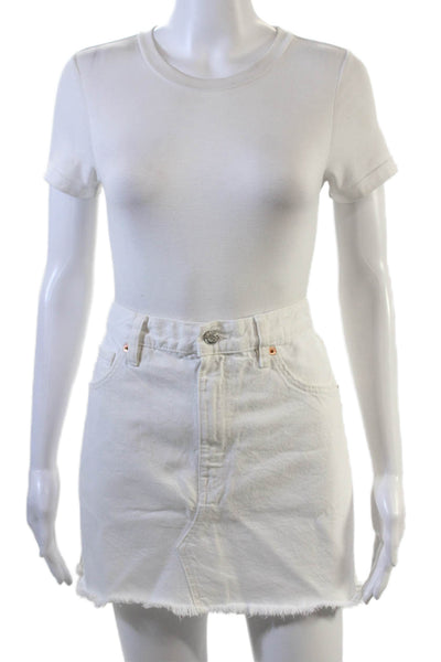 MNG Womens Denim Raw Hem 5 Pocket Mini Skirt White Size M