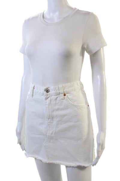 MNG Womens Denim Raw Hem 5 Pocket Mini Skirt White Size M