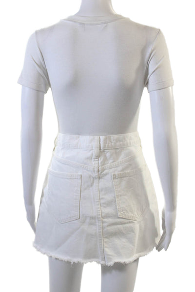 MNG Womens Denim Raw Hem 5 Pocket Mini Skirt White Size M