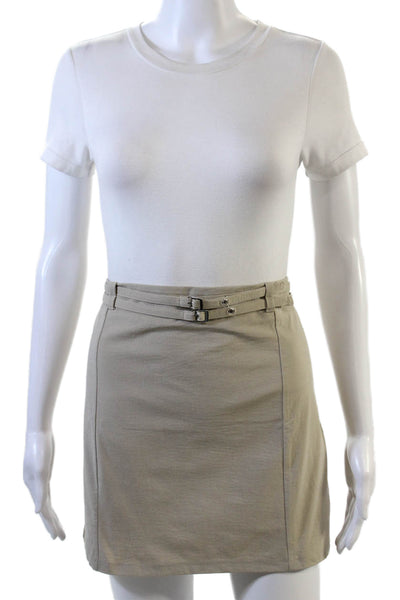 MNG Womens Double Buckle Solid Mini Skirt Beige Size M