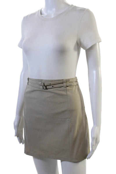 MNG Womens Double Buckle Solid Mini Skirt Beige Size M