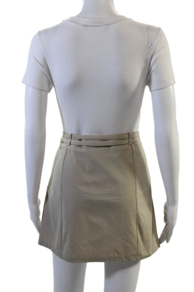 MNG Womens Double Buckle Solid Mini Skirt Beige Size M