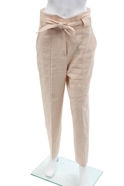 Jonathan Simkhai Womens Textured Belted Straight Leg Pants Pink Size 06