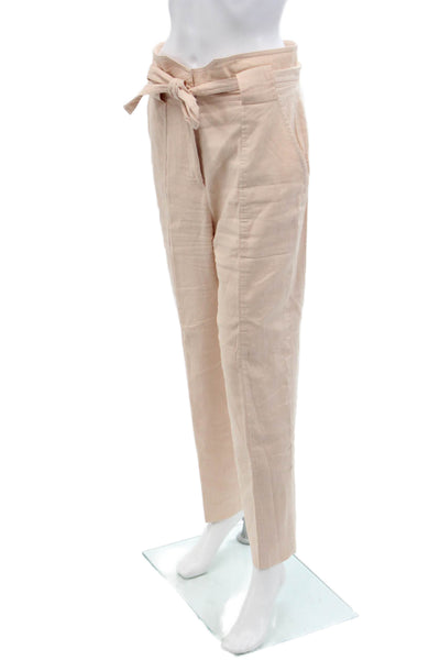 Jonathan Simkhai Womens Textured Belted Straight Leg Pants Pink Size 06