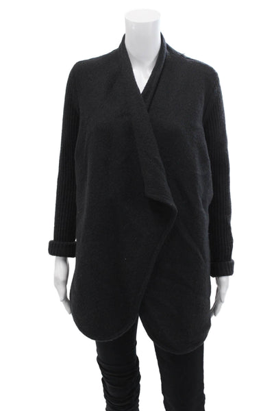 Vince Womens Wool Cowl Neck Long Sleeve Open Front Jacket Black Size XS