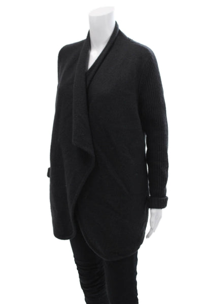 Vince Womens Wool Cowl Neck Long Sleeve Open Front Jacket Black Size XS