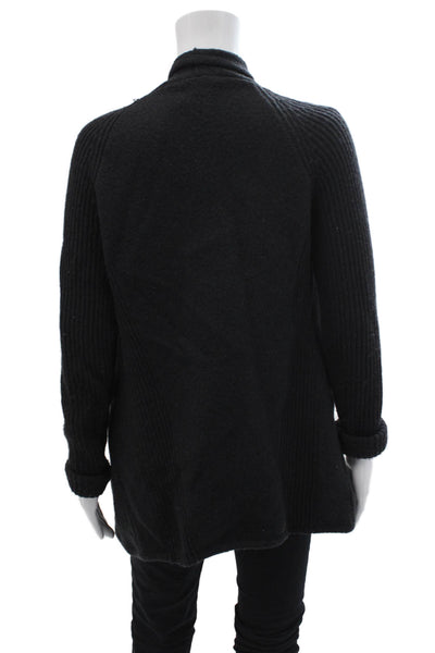 Vince Womens Wool Cowl Neck Long Sleeve Open Front Jacket Black Size XS