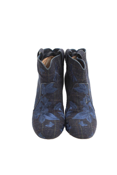 Laurence Dacade Womens Floral Embroidered Block Heels Ankle Boots Size Blue Sz 7