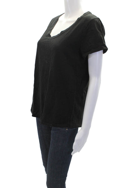 Eileen Fisher Womens Cotton V-Neck Short Sleeve Casual Top Black Size S