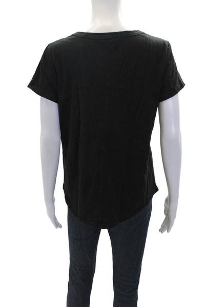 Eileen Fisher Womens Cotton V-Neck Short Sleeve Casual Top Black Size S