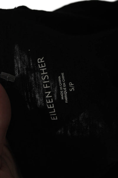Eileen Fisher Womens Cotton V-Neck Short Sleeve Casual Top Black Size S