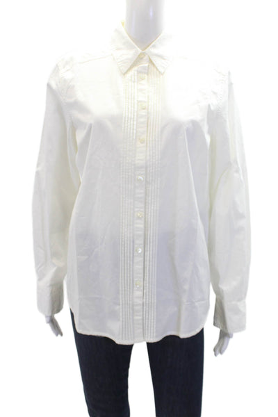 Sundance Womens Collared Pleated Detail Button Down Blouse White Size S