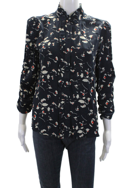 Ba&Sh Womens Floral Print Long Sleeves Blouse Navy Blue Red Size 8