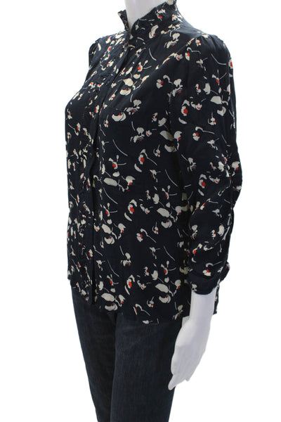Ba&Sh Womens Floral Print Long Sleeves Blouse Navy Blue Red Size 8
