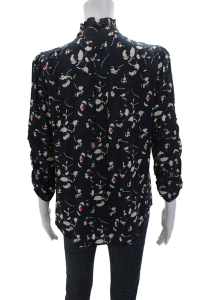 Ba&Sh Womens Floral Print Long Sleeves Blouse Navy Blue Red Size 8