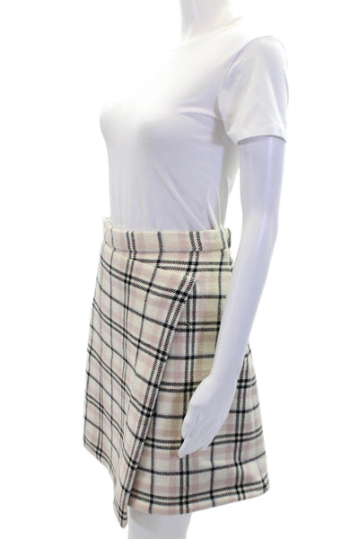 Carven Womens Wool Plaid Lined A-Line Skirt Pink Multi Size 36
