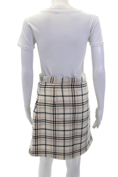 Carven Womens Wool Plaid Lined A-Line Skirt Pink Multi Size 36