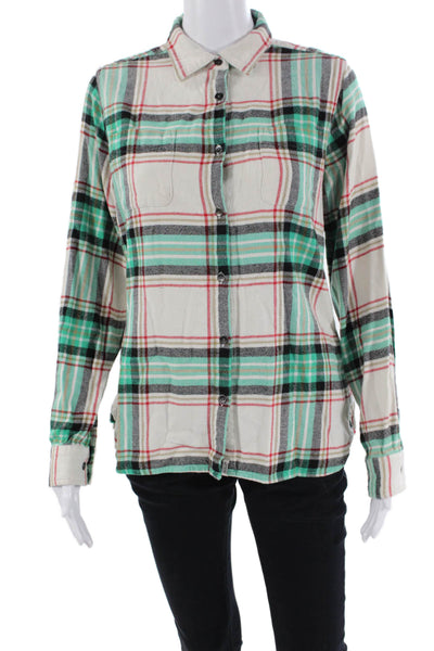 Woolrich Womens Plaid Button-Down Top Green Size S