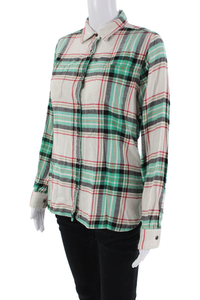 Woolrich Womens Plaid Button-Down Top Green Size S