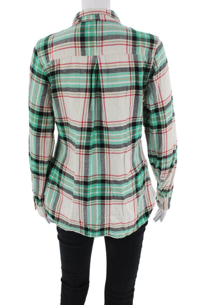 Woolrich Womens Plaid Button-Down Top Green Size S