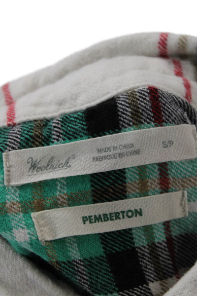 Woolrich Womens Plaid Button-Down Top Green Size S