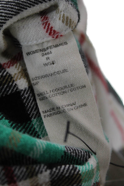 Woolrich Womens Plaid Button-Down Top Green Size S