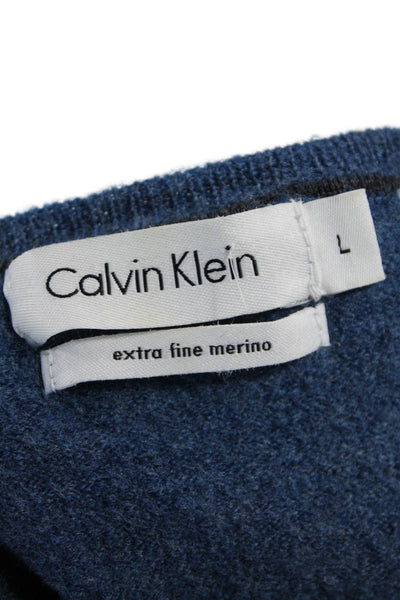 Calvin Klein Mens Merino Wool V Neck Sweater Blue Size L