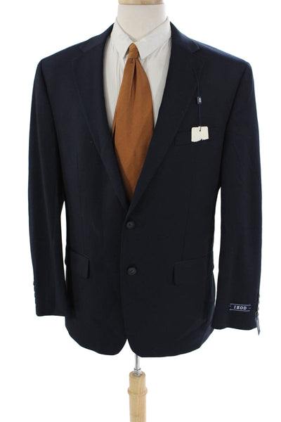 Izod Mens Solid Notched Lapel 2 Button Blazer Blue Size 42