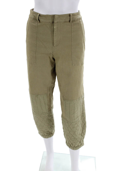 Sea New York Womens Cotton Quilted Detail Pocketed Pants Khaki Green Size 8