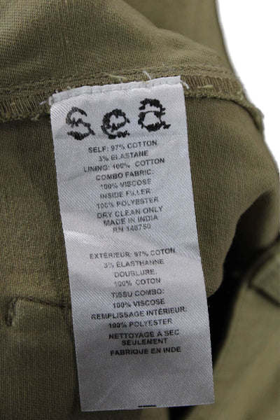 Sea New York Womens Cotton Quilted Detail Pocketed Pants Khaki Green Size 8