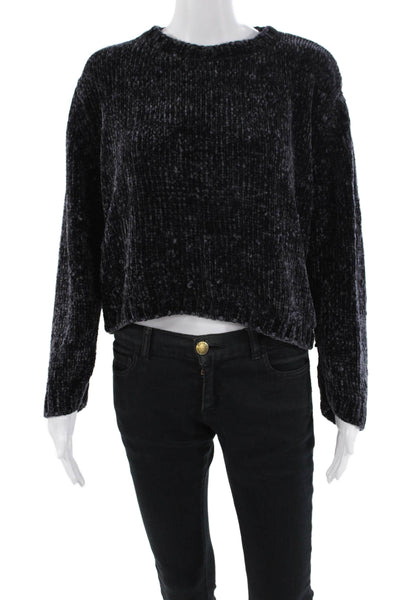 Bella Dahl Womens Crew Neck Long Sleeve Knitted Cropped Sweater Purple Size M