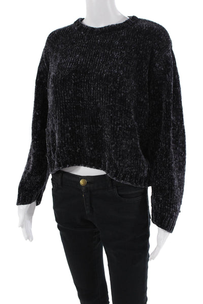 Bella Dahl Womens Crew Neck Long Sleeve Knitted Cropped Sweater Purple Size M