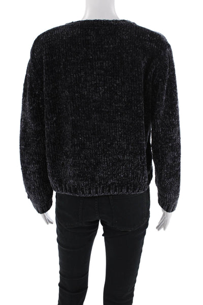 Bella Dahl Womens Crew Neck Long Sleeve Knitted Cropped Sweater Purple Size M