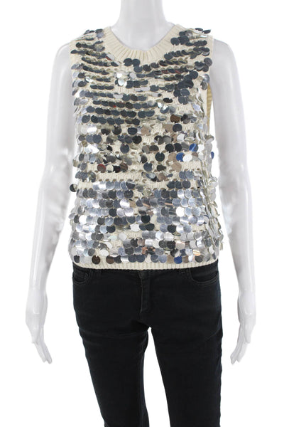 Eleven Six Womens Cotton Sequin Knit Top Silver Size M