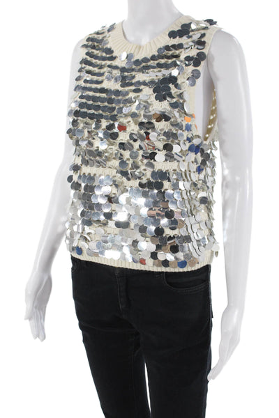 Eleven Six Womens Cotton Sequin Knit Top Silver Size M