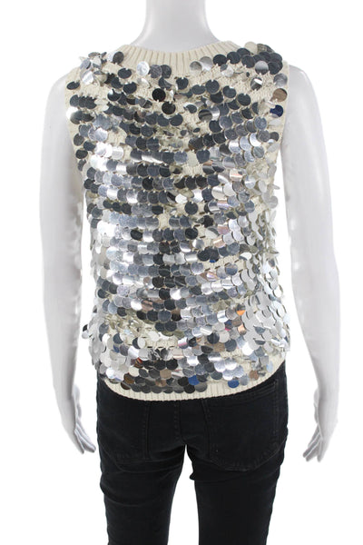 Eleven Six Womens Cotton Sequin Knit Top Silver Size M