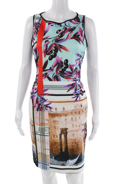 Clover Canyon Womens Round Neck Sleeveless Pattern Pencil Dress Multi Size M