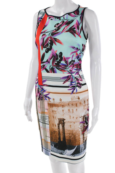 Clover Canyon Womens Round Neck Sleeveless Pattern Pencil Dress Multi Size M