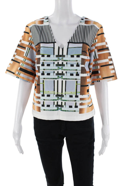 Clover Canyon Womens Textured V-neck Short Sleeve Top Multi Size S